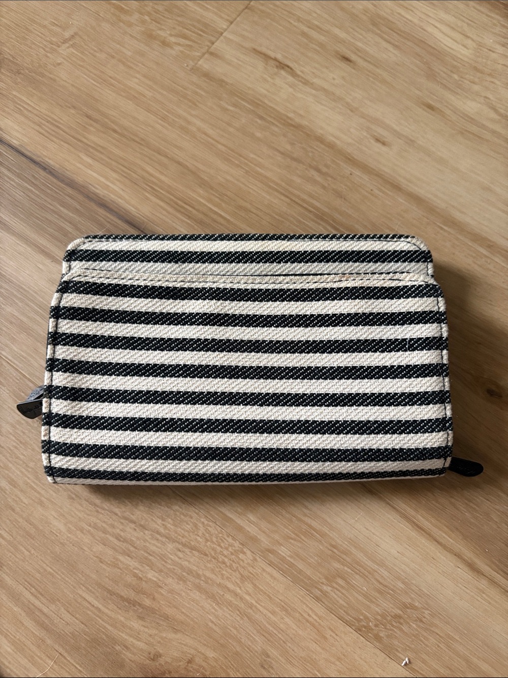 Striped Black and White Canvas Zip Wallet